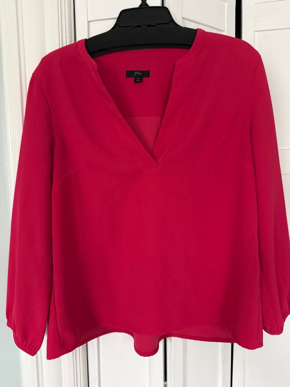 J. Crew V-Neck Long-Sleeve Blouse in Hot Pink